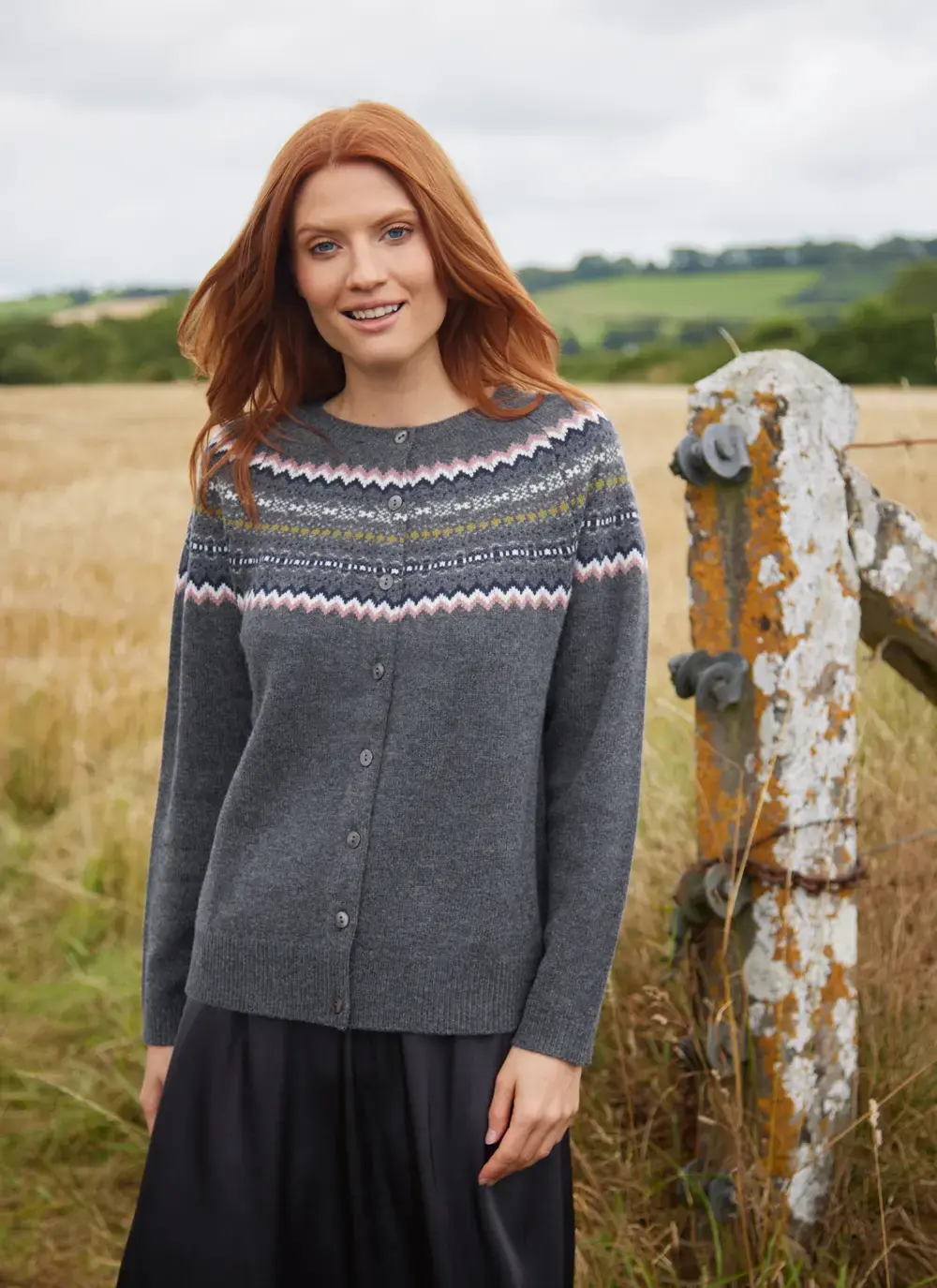 Sadie Fairisle Cardigan in Charcoal